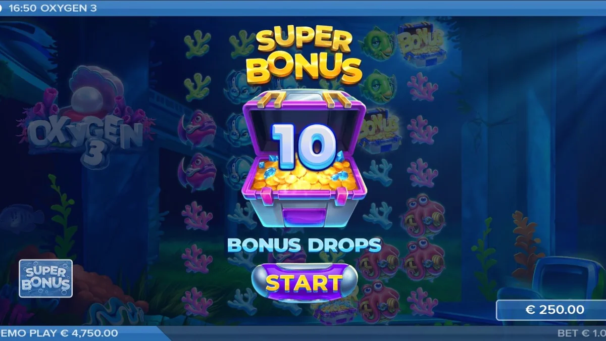 Pemandangan bawah laut yang misterius dan futuristik dari slot Oxygen 3 dengan elemen reruntuhan kota.