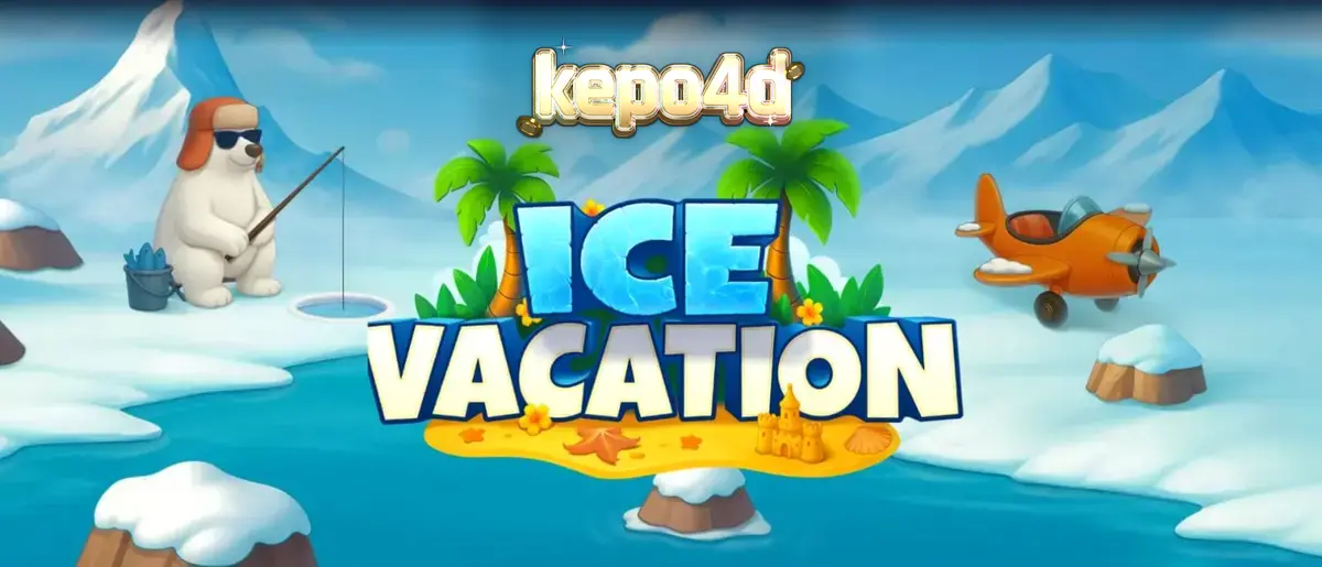 Tampilan visual slot Ice Vacation yang menampilkan karakter beruang kutub dan penguin di latar belakang musim dingin tropis.